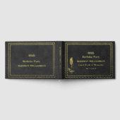 ブラックレザーテクスチャバースデーパーティーゴールドフォイル ゲストブック (全面)