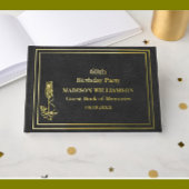 ブラックレザーテクスチャバースデーパーティーゴールドフォイル ゲストブック