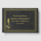 ブラックレザーテクスチャリタイアメントパーティーゴールドフォイル ゲストブック (正面)