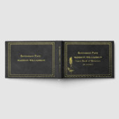 ブラックレザーテクスチャリタイアメントパーティーゴールドフォイル ゲストブック (全面)