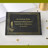 ブラックレザーテクスチャリタイアメントパーティーゴールドフォイル ゲストブック