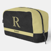 ブラックレザーテクスチャ金ゴールドモノグラム名 ドップキット (右コーナー)