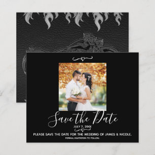 ブラックレザーバイクのウェディングフォト Save the Date