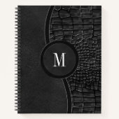 ブラックレザーフェイクアリゲータースキンラグジュアリーモノグラム ノートブック (正面)