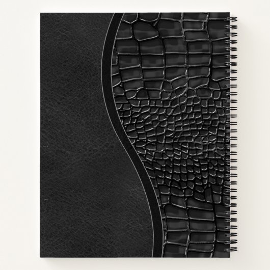 ブラックレザーフェイクアリゲータースキンラグジュアリーモノグラム ノートブック (裏面)