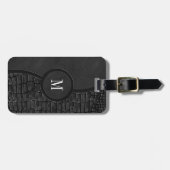 ブラックレザーフェイクアリゲータースキンラグジュアリーモノグラム ラゲッジタグ (正面横)