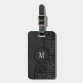 ブラックレザーフェイクアリゲータースキンラグジュアリーモノグラム ラゲッジタグ (正面縦)