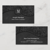 ブラックレザーフェイクアリゲータースキンラグジュアリーモノグラム 名刺 (正面/裏面)