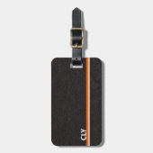 ブラックレザーフェイクモノグラムオレンジバー ラゲッジタグ (正面縦)