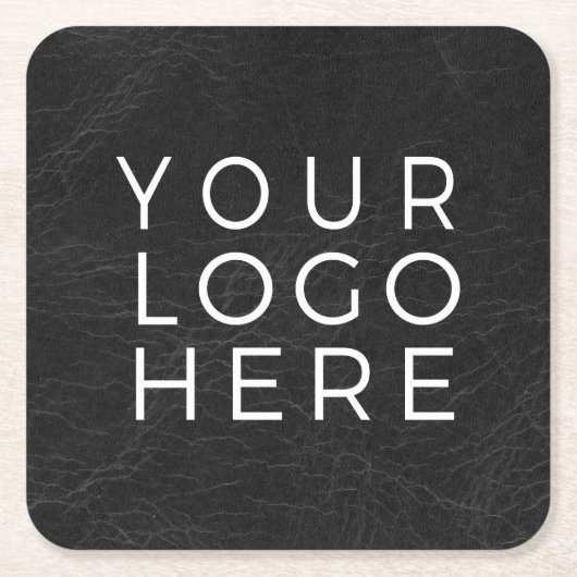 ブラックレザーフェイクルックカスタムビジネスロゴ スクエアペーパーコースター (正面)