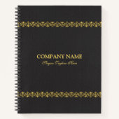 ブラックレザーフェイクヴィンテージ金ゴールド縁どノート ノートブック (正面)