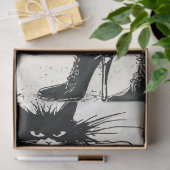 ブラックレザーブーツ猫ファッショナブルなデコパージュ 薄葉紙 (ギフト)