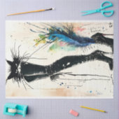 ブラックレザーブーツ猫ファッショナブルなデコパージュ 薄葉紙 (クラフト)