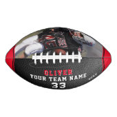 ブラックレザープリントレッドプレイヤー番号チームフォト アメリカンフットボール (正面)