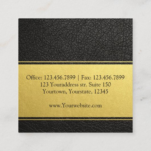 ブラックレザープロフェッショナル金ゴールドフォイル名刺 スクエア名刺 (裏面)