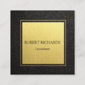 ブラックレザープロフェッショナル金ゴールドフォイル名刺 スクエア名刺 (正面)