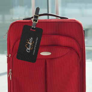 ブラックレザーホワイトモノグラム名 ラゲッジタグ