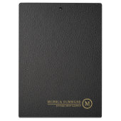 ブラックレザーミニマル文字モノグラカスタムム クリップボード (裏面)