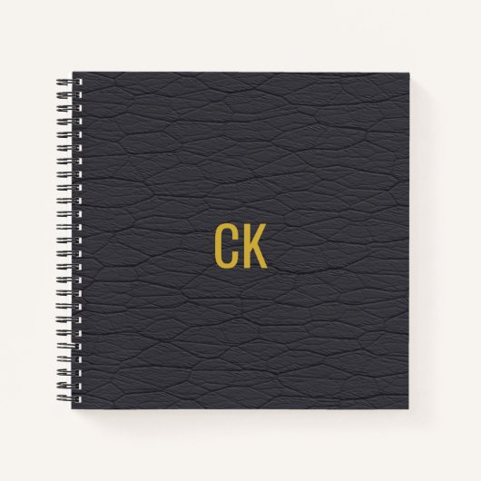 ブラックレザーモダンパターンモノグラムイニシャル ノートブック (正面)