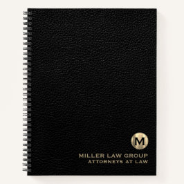 ブラックレザーラグジュアリー金ゴールドイニシャルロゴスパイラル ノートブック