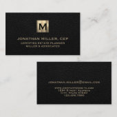 ブラックレザーラグジュアリー金ゴールドイニシャルロゴ 名刺 (正面/裏面)