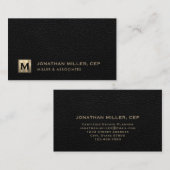 ブラックレザーラグジュアリー金ゴールドイニシャルロゴ 名刺 (正面/裏面)