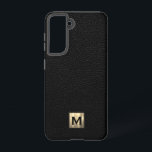 ブラックレザーラグジュアリー金ゴールドモノグラム<br><div class="desc">ブラッシンプルクモノグラムのレザーにブラッシュドの金属金ゴールドモノグラムのエンブレムモダン付きのデザインを持つ高級フォンケース。</div>