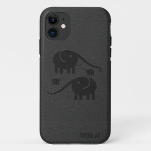 ブラックレザールックエレファントイラストレーション iPhone 11 ケース