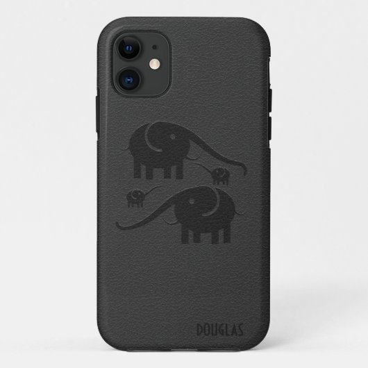 ブラックレザールックエレファントイラストレーション Case-Mate iPhoneケース (裏面)