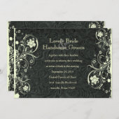 ブラックレザールッククリームレース結婚式招待状 招待状 (正面/裏面)