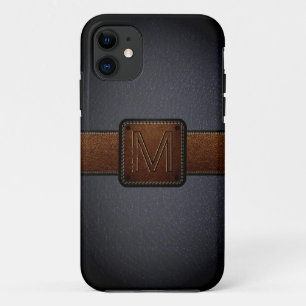 ブラックレザールックブラウンラベル iPhone 11 ケース