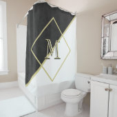 ブラックレザールックホワイト金ゴールド3カラーモノグラム シャワーカーテン (インサイチュ)