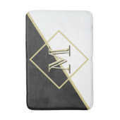 ブラックレザールックホワイト金ゴールド3カラーモノグラム バスマット (正面縦)