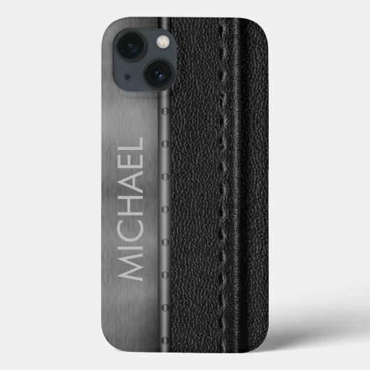 ブラックレザールックメタルバンドモノグラム Case-Mate iPhoneケース (裏面)