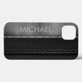 ブラックレザールックメタルバンドモノグラム Case-Mate iPhoneケース (裏面 (横))