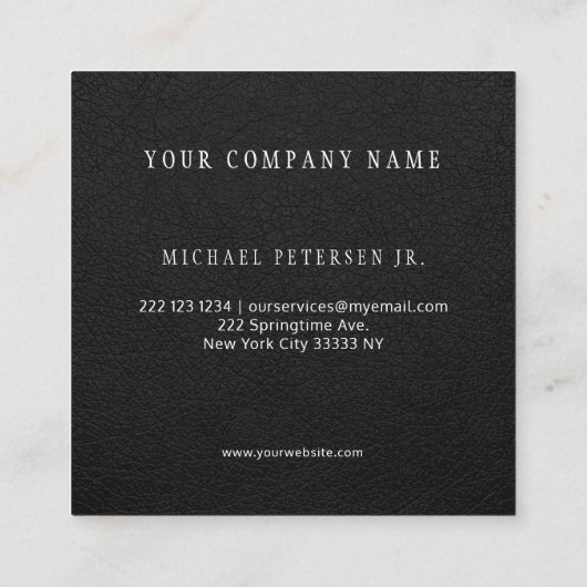 ブラックレザーロゴパーソナライズされた スクエア名刺 (裏面)