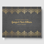 ブラックレザーヴィンテージ金ゴールドレー縁どス ゲストブック (正面)