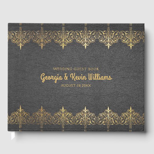 ブラックレザーヴィンテージ金ゴールドレー縁どス ゲストブック (正面)