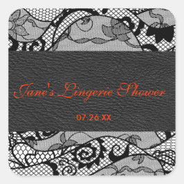 ブラックレザー及びレースの四角いステッカーラベル スクエアシール