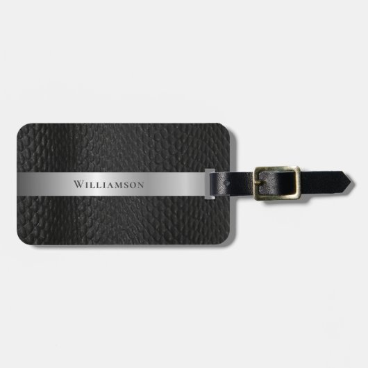 ブラックレザー模造カタツムシキン模様カスタム ラゲッジタグ (正面横)