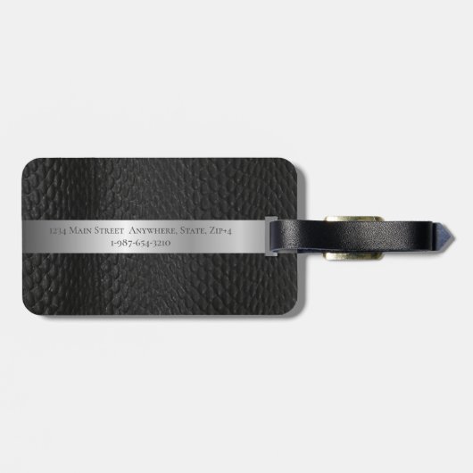 ブラックレザー模造カタツムシキン模様カスタム ラゲッジタグ (裏面横)