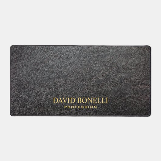 ブラックレザー男らしパーソナライズされた名エレガント前 デスクマット (正面)