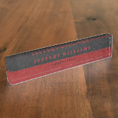 ブラックレザー男らしレッドアクセント デスクネームプレート (側面)