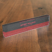 ブラックレザー男らしレッドアクセント デスクネームプレート (側面)