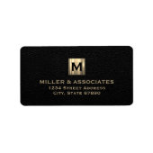 ブラックレザー金ゴールドイニシャルロゴ差出人住所 ラベル (正面)