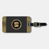 ブラックレザー金ゴールドジオメト縁どリ ラゲッジタグ (正面横)