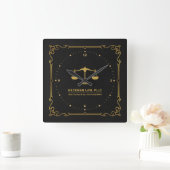 ブラックレザー金ゴールドジャスティススケールヴィンテージフレーム スクエア壁時計 (ホーム)