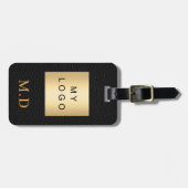 ブラックレザー金ゴールドビジネス会社ロゴモノグラム ラゲッジタグ (正面横)
