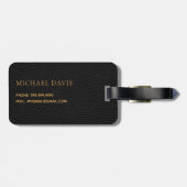 ブラックレザー金ゴールドビジネス会社ロゴモノグラム ラゲッジタグ (裏面横)