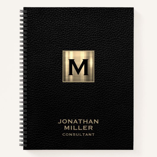 ブラックレザー金ゴールドモノグラム ノートブック (正面)